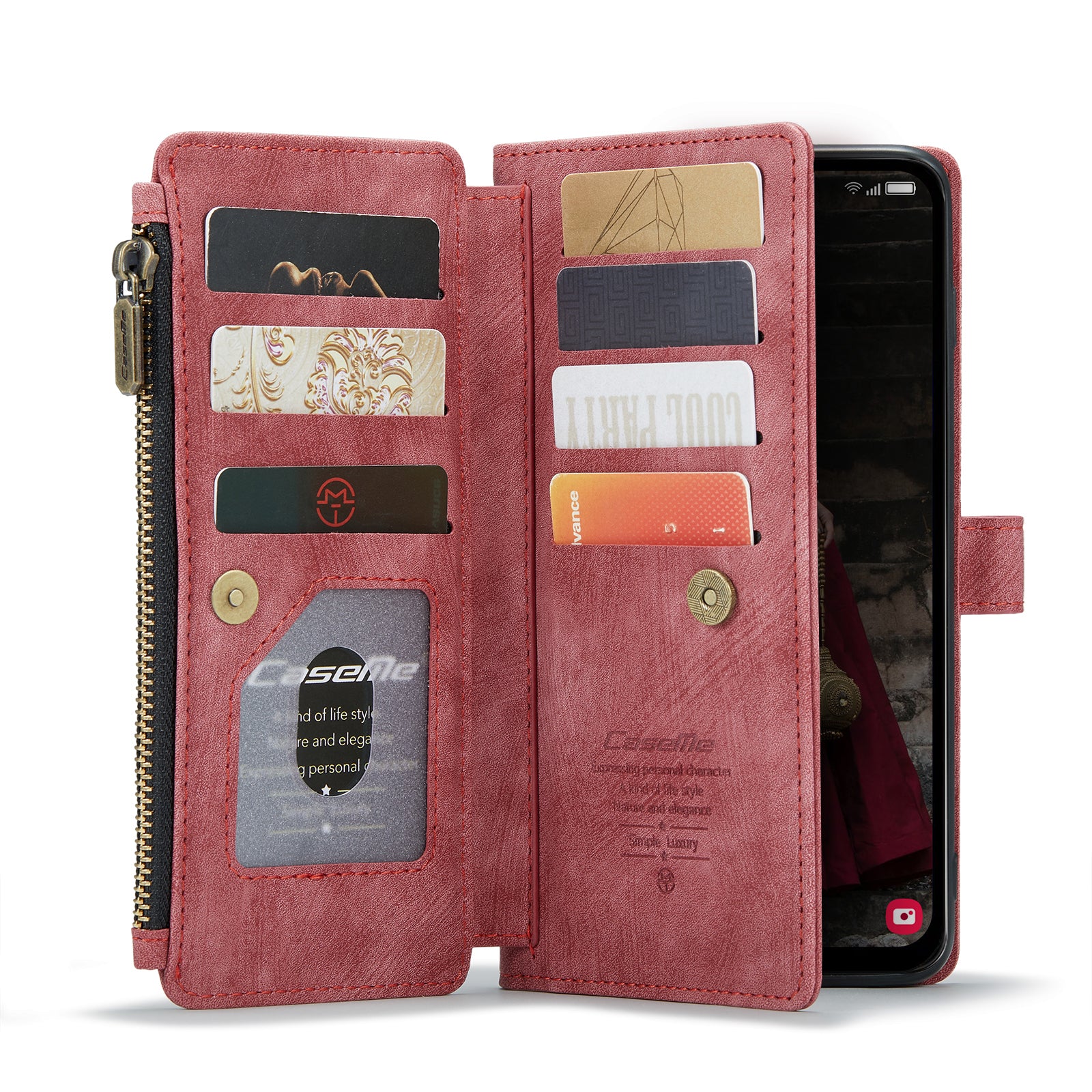For Samsung Galaxy A16 5G / A16 4G Case CASEME C30 Series PU Leather 10 Card Slots Wallet Phone Cover - Red For Samsung Galaxy A16 5G / A16 4G Case CASEME C30 Series PU Leather 10 Card Slots Wallet Phone Cover - Red